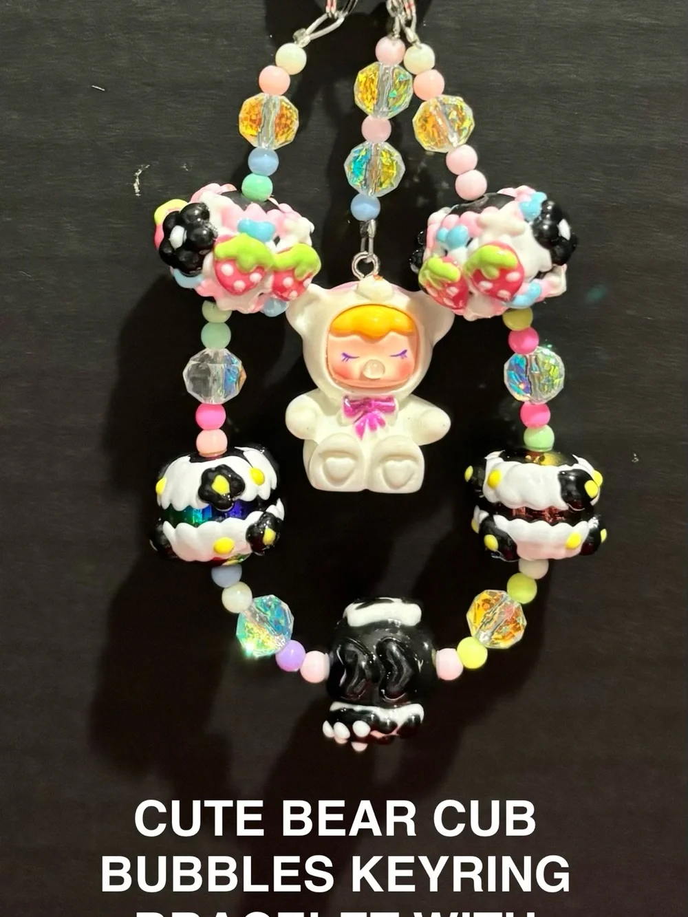 Cute Bear Bubble Phone Bracelet Land-yard Keyring Set of 2 - Yellow & Black
